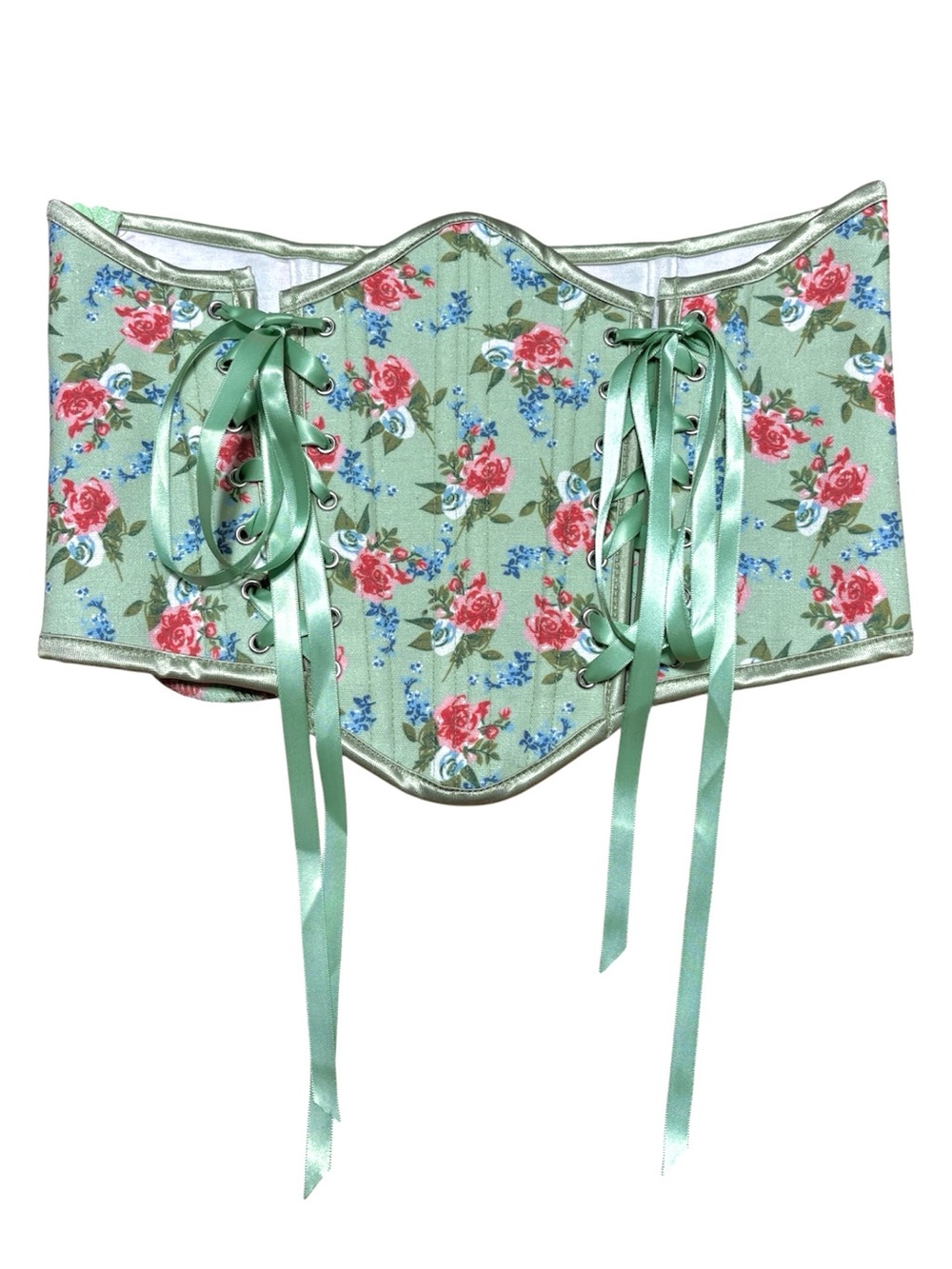 Scarlet Darkness Renaissance Dual Lace-up  Corset Waist Belt NWOT Green Floral